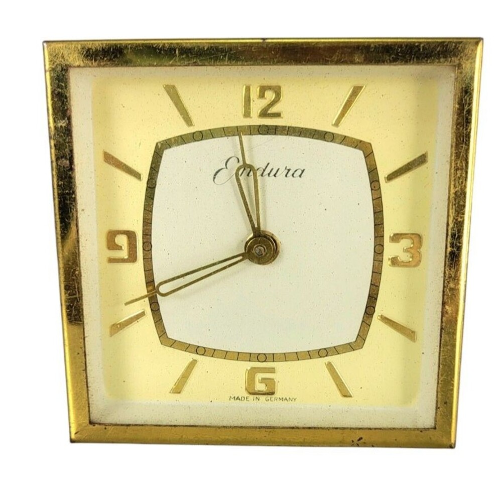 Vintage MCM Endura Gold Travel Alarm Clock Has Original Box & Paperwork Germany